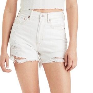 American Eagle Size 6 White Distressed 90s Boyfriend Denim Shorts Cutoff